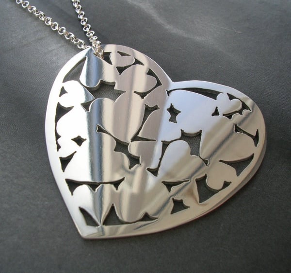 Large Sterling Silver Heart Pendant With Silver Chain