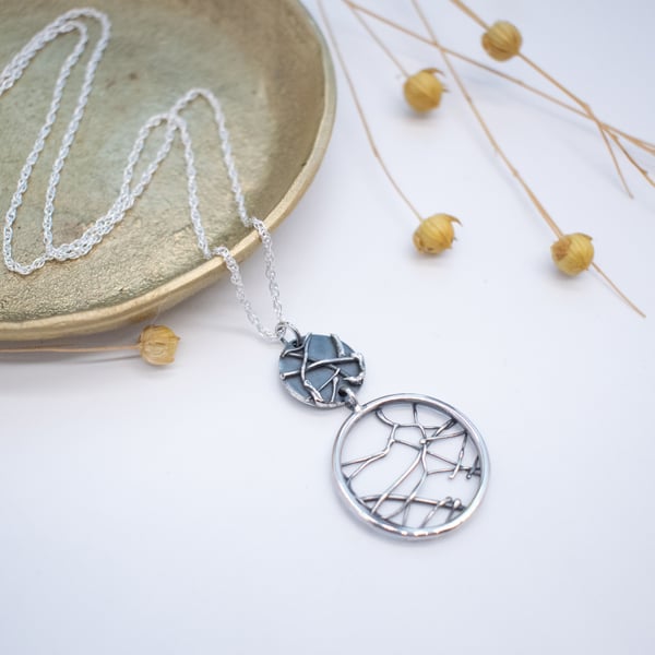 Silver Necklace DOODLE, Dark Oxidised Silver Pendant
