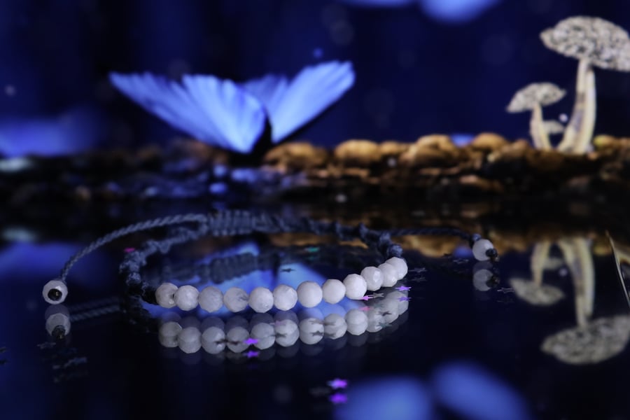 Moonstone natural stone  adjustable bracelet in denim blue