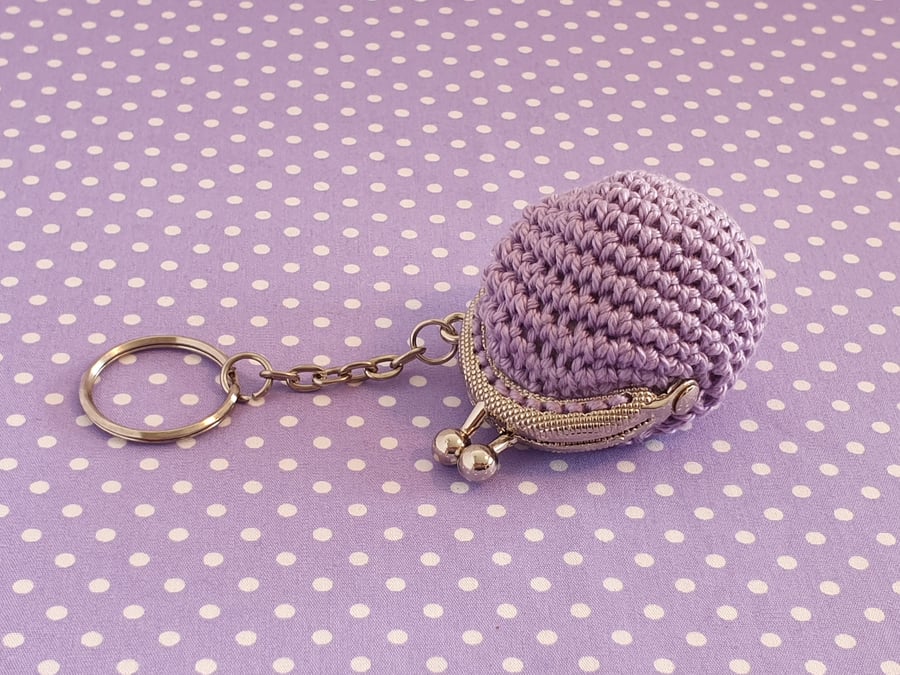 Crochet Mini Purse Keyring Keychain Lilac 
