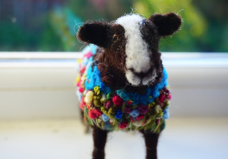 Needle Felted Embroidered Zwartbles Sheep