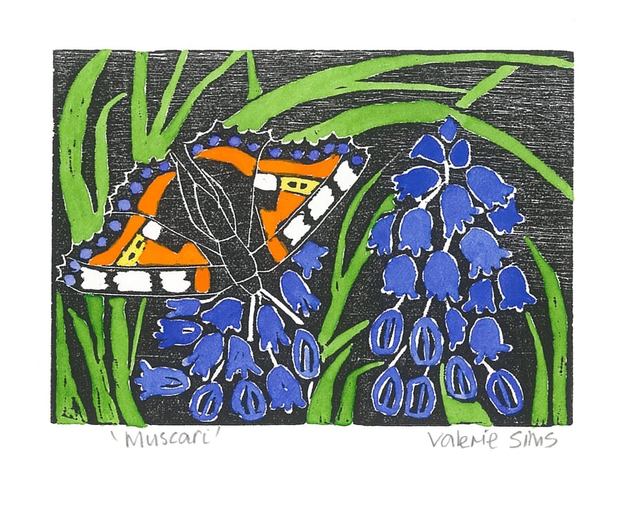 Muscari - Woodcut Print - Original Art for Wildlife Lovers