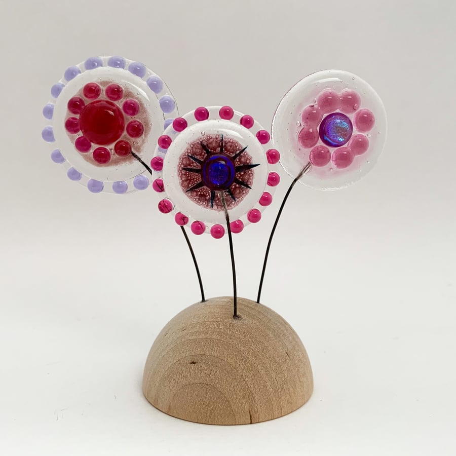 Fused Glass Moon Flowers - Handmade Glass Sculpture