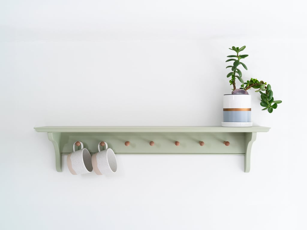 Shaker Peg Shelf in Vert De Terre, Coat Rack, Kitchen Peg Shelf, Coat Hook, Peg 