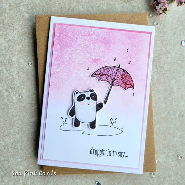 Get Well Card - cards, handmade, panda, umbrella, raindrops, pink