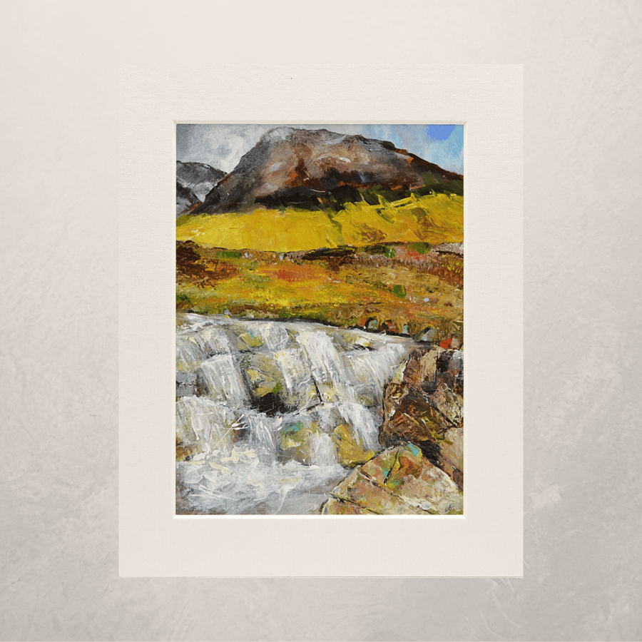 A Mounted, Acrylic Painting of the Fairy Pools, Skye. 10x8 inches.