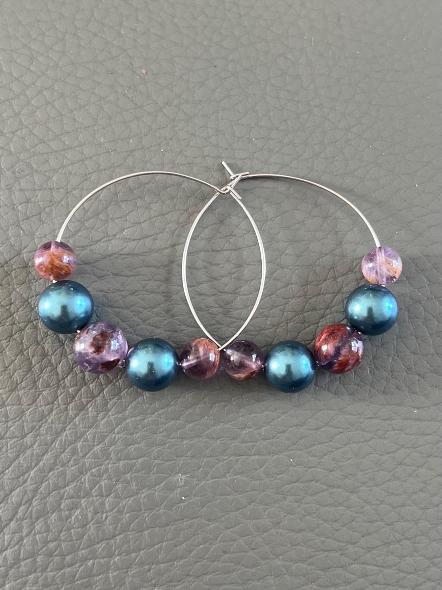 Handmade Hoop Earrings with Natural Gemstones 