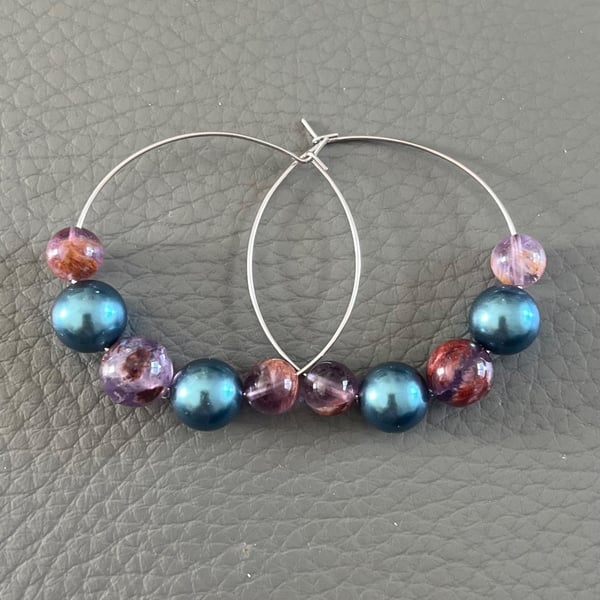 Handmade Hoop Earrings with Natural Gemstones 