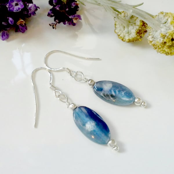Natural Cornflower Blue Kyanite Sterling Silver Earrings