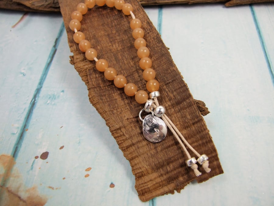 Red Aventrine Bracelet, Recycled Silver Nugget Charm. Adjustable Small-Medium