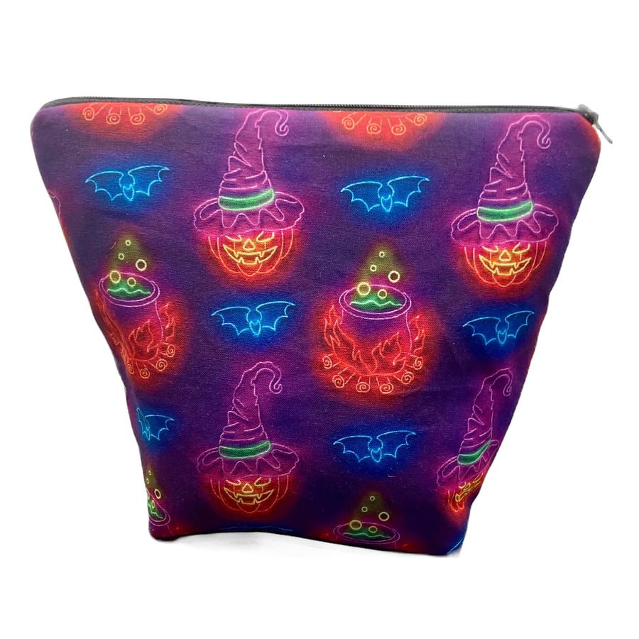 Halloween Small Project Bag - Knitting Crochet Craft Pouch - Witch Pumpkin Bat 