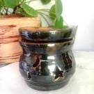 wax warmer, melter hand thrown ceramic  green lustre, stars and moons