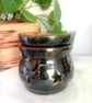 wax warmer, melter hand thrown ceramic  green lustre, stars and moons