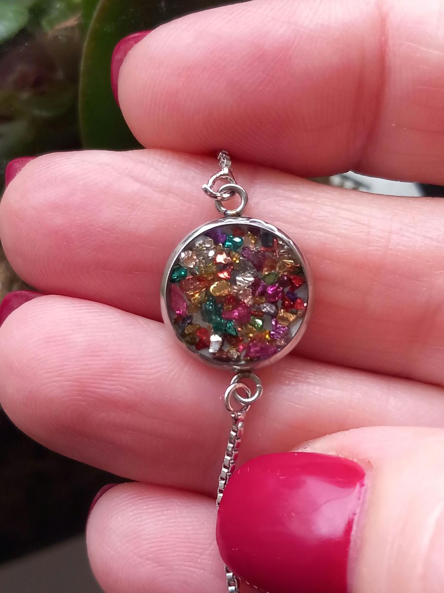 Silver slider bracelet Birthday gift her Multicoloured unique gift Friend Sister