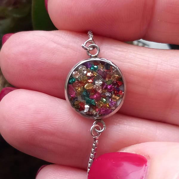 Silver slider bracelet Birthday gift her Multicoloured unique gift Friend Sister