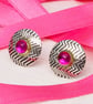 Zigzag ear studs featuring pink Corundum gemstones, handmade with a stone choice - Image 2