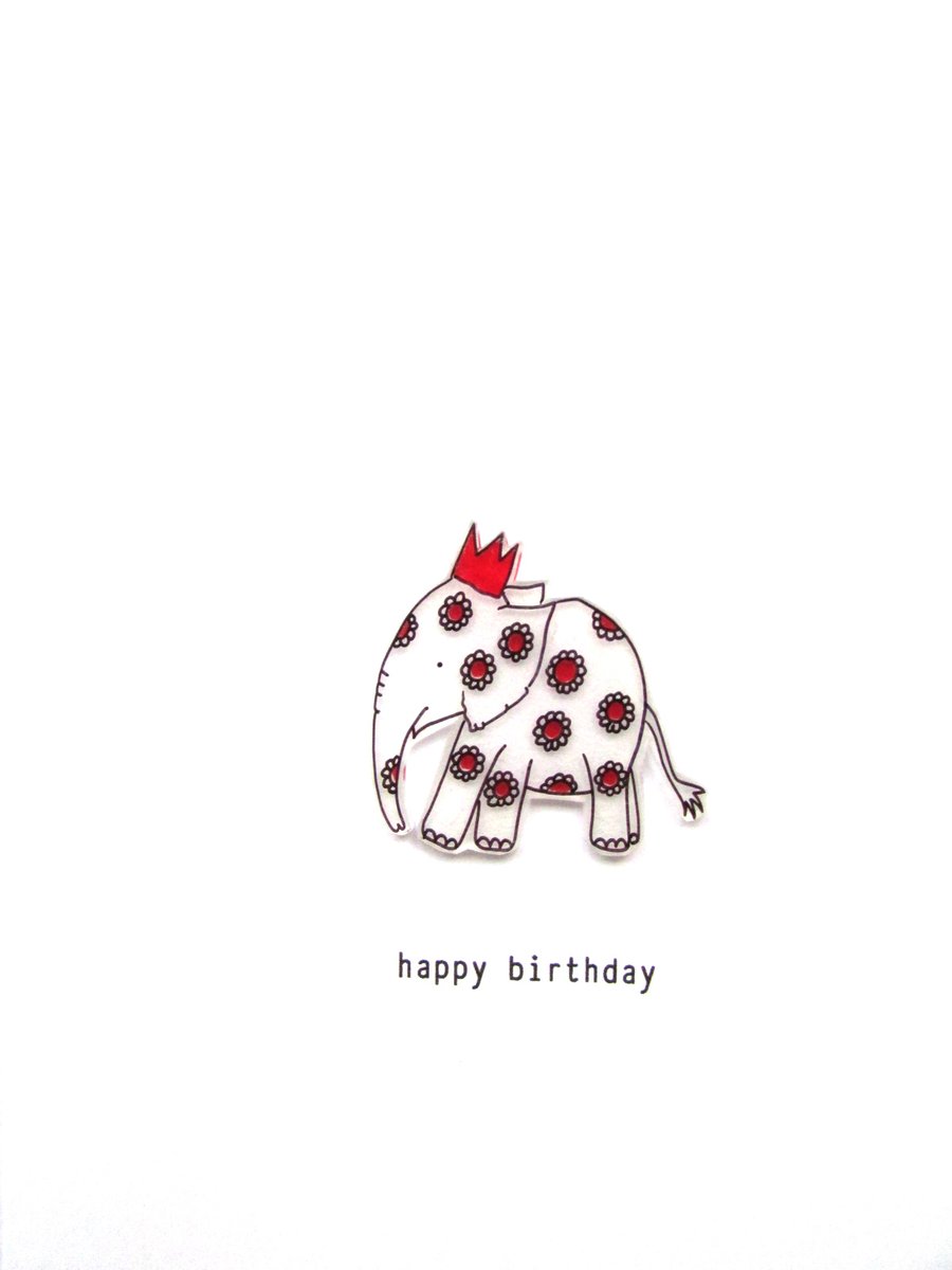 happy birthday - handmade floral elephant birthday card (red)