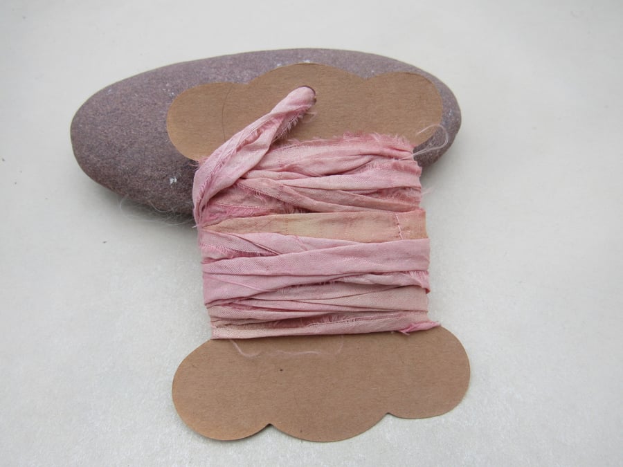 4m Pastel Cochineal Pink Hand Dyed Natural Dye Sari Silk Ribbon