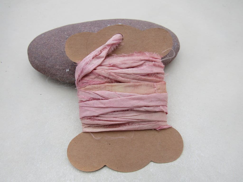 4m Pastel Cochineal Pink Hand Dyed Natural Dye Sari Silk Ribbon