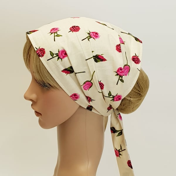 Hair covering for women, floral cotton head scarf, wide self tie hair wrap