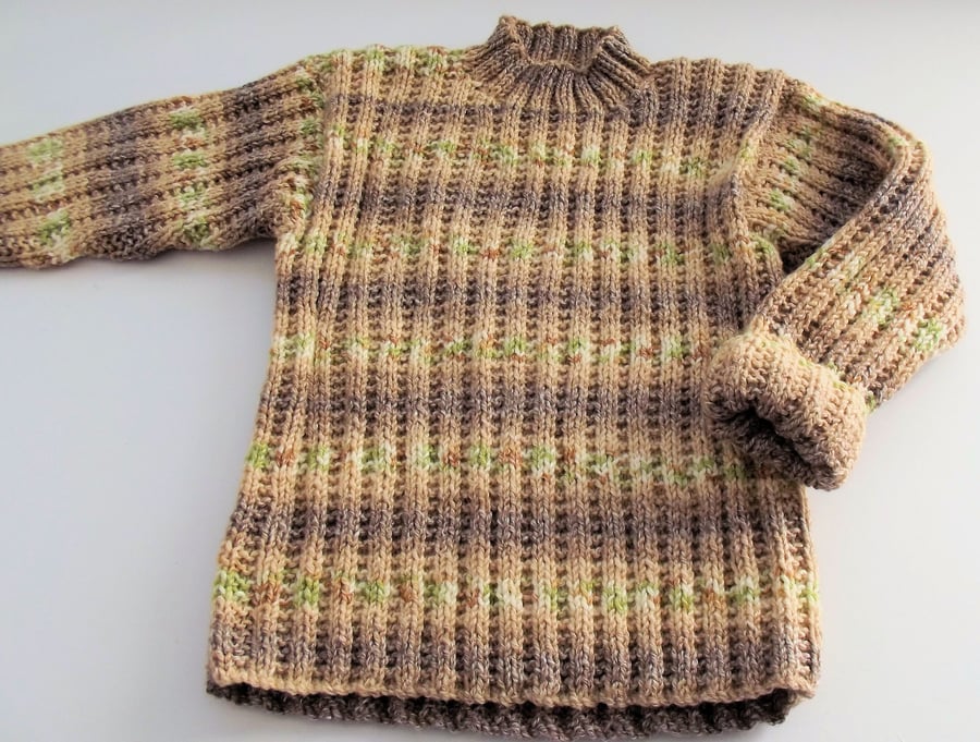 Toddlers Handknitted Jumper Sweater, Beige and Brown, 3 to 4 years, hm156