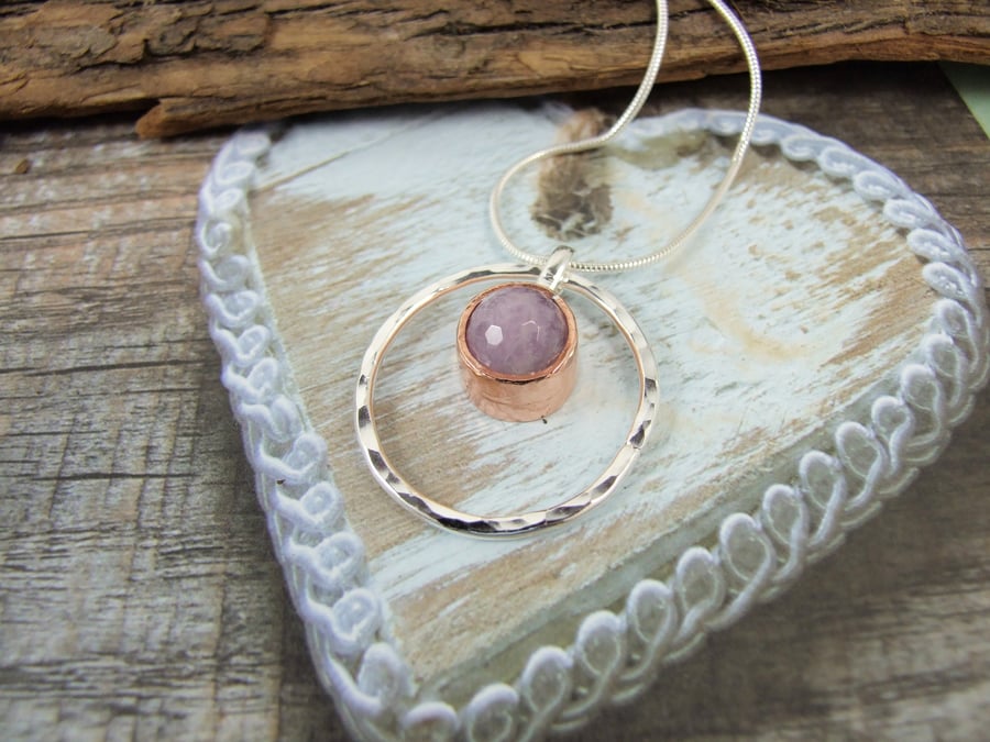 Lilac Amethyst Necklace, Sterling Silver with Copper Fidget Necklace