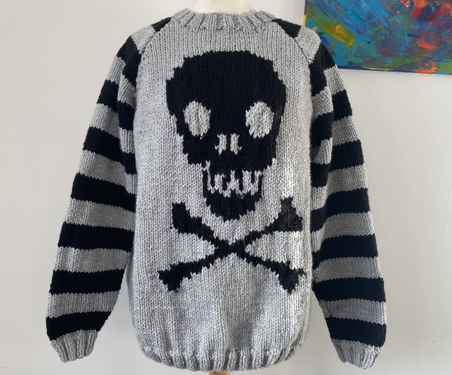 Skull Crossbones Stripey Hand Knitted Sweater