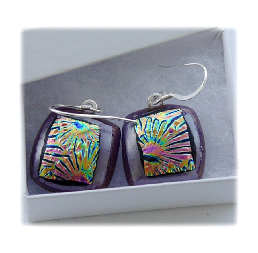 Handmade Fused Dichroic Glass Earrings 200 Lavender Florentine