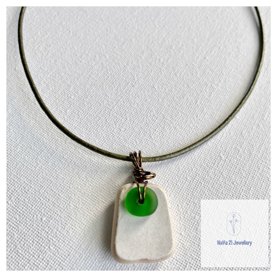 Drilled Beach Pottery Seaglass Necklace REF:DPSGLA270123