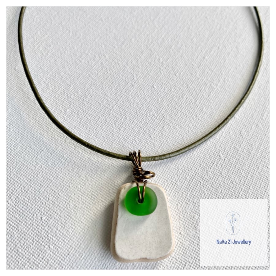 SOLD-  Drilled Beach Pottery Seaglass Necklace REF:DPSGLA270123