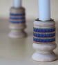 Aztec Design Beaded Wooden Candleholder in Teal and Purple