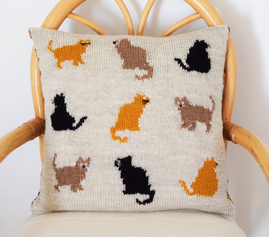 Knitting Pattern for 9 Cats Cushion.  Digital Pattern