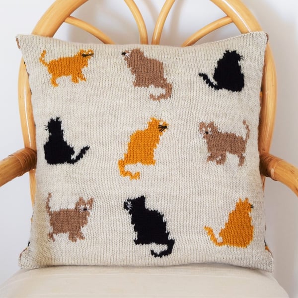Knitting Pattern for 9 Cats Cushion.  Digital Pattern