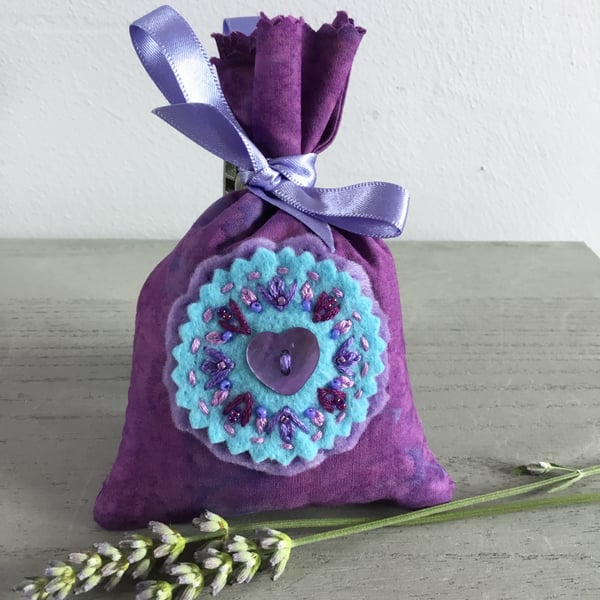 Hand Embroidered Lavender Blue Lavender Bag