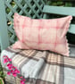 Hand Printed Organic Cotton Oblong Cushion - FOLKI - Rose Pink - Image 3