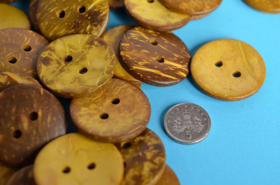 Large Bright and Bold Yellow Coconut Shell Button 30mm