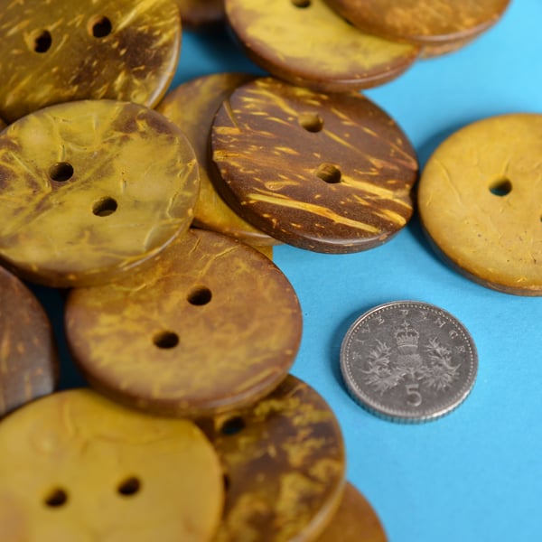 Large Bright and Bold Yellow Coconut Shell Button 30mm
