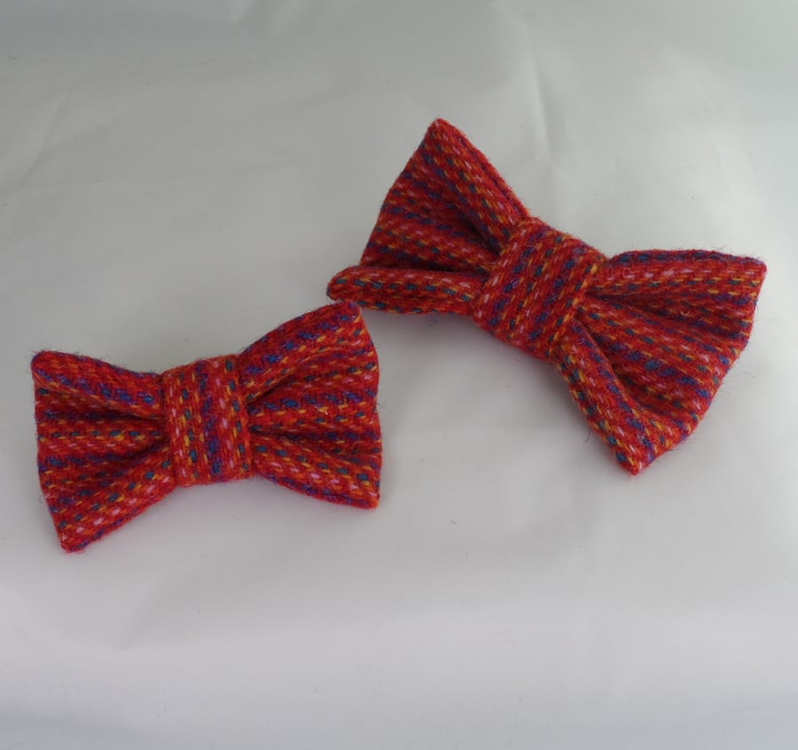 Handmade Harris Tweed Dog Bow - Red Stripe