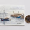 ACEO miniature original watercolour painting, Outer Harbour, Mevagissey Cornwall