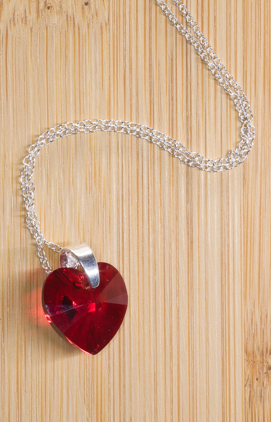 Necklace Swarovski Siam Heart Pendant on Sterling Silver Chain