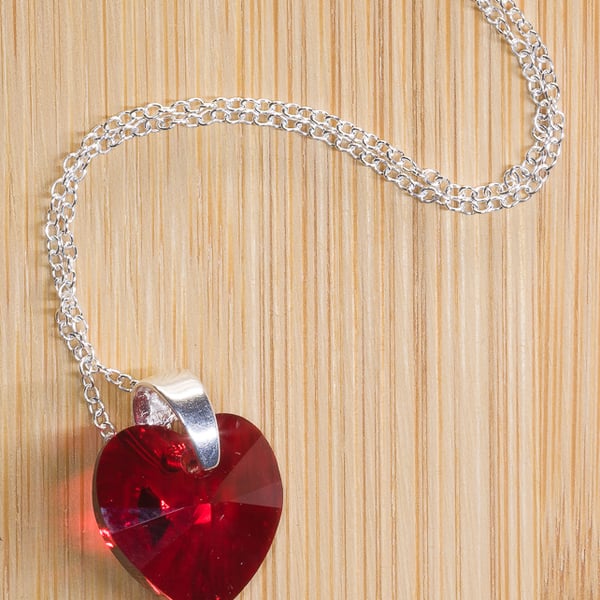 Necklace Swarovski Siam Heart Pendant on Sterling Silver Chain