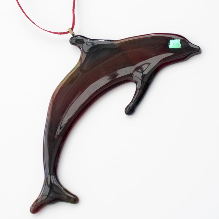 Leaping Dolphin in Red Fused Glass