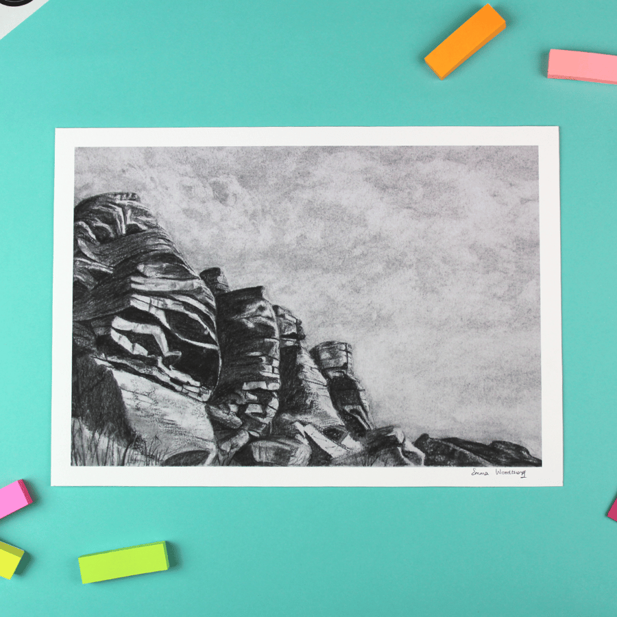Flying Buttress - Stanage, Unframed Giclee Print, A4