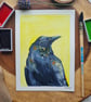 Original hand painted small watercolour Yellow Crow art