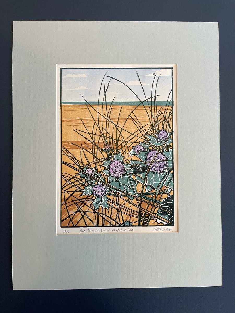 Sea Holly at Holme-next-the-Sea - Limited Edition Linocut Print