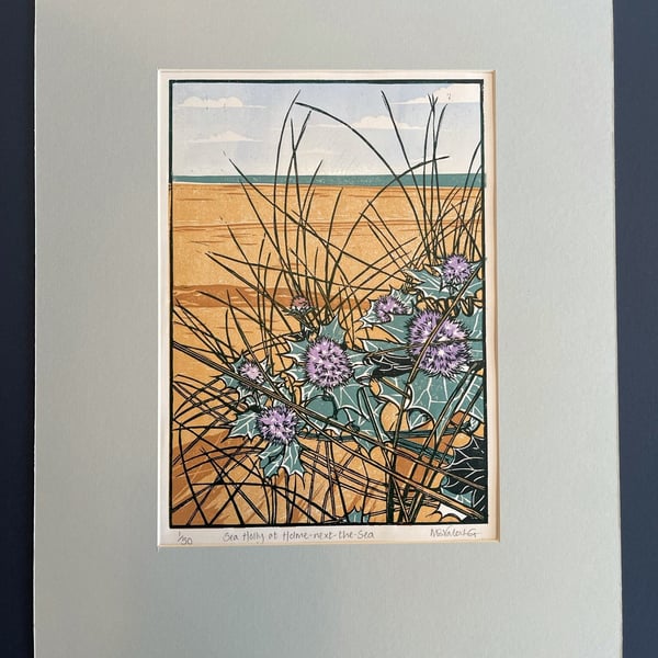 Sea Holly at Holme-next-the-Sea - Limited Edition Linocut Print