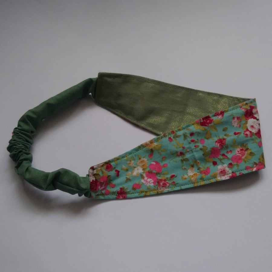 Green Glitter and Floral Reversible Headband