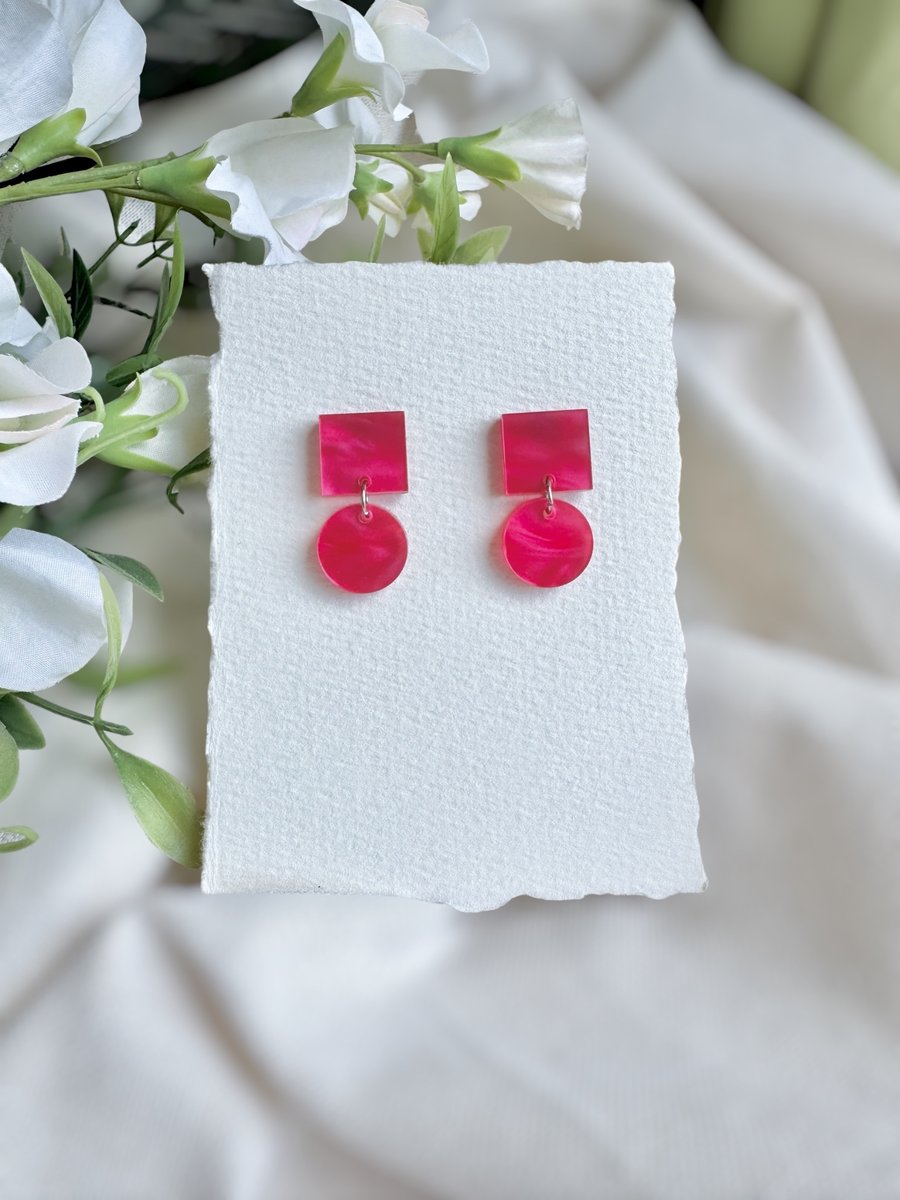 Pink Geometric Acrylic Earrings