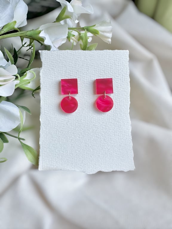 Pink Geometric Acrylic Earrings