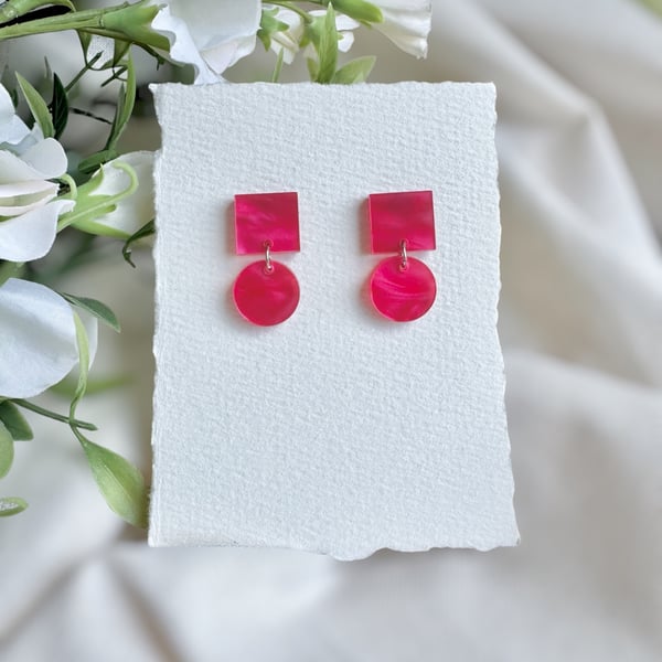 Pink Geometric Acrylic Earrings